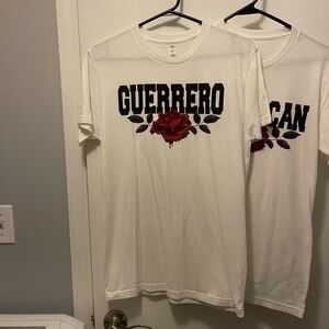 White T-Shirt with Red Rose Design